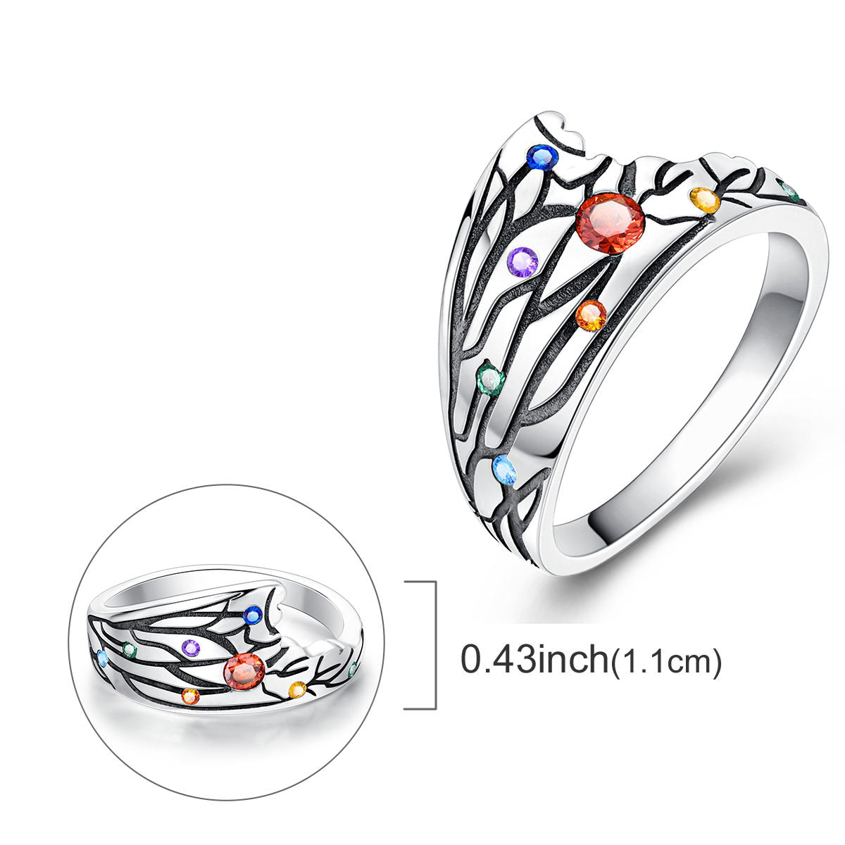 MULA S925 Sterling Silver Rings for Women | Stackable CZ Vintage Band Set | Moon Star, Cat, Evil Eye, Floral Styles