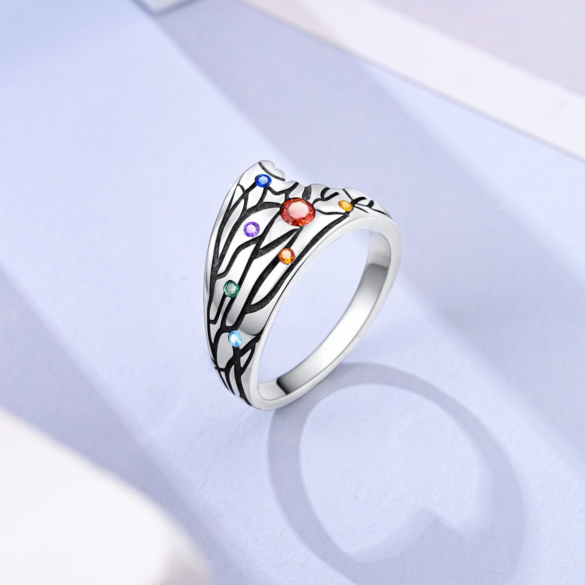 MULA S925 Sterling Silver Rings for Women | Stackable CZ Vintage Band Set | Moon Star, Cat, Evil Eye, Floral Styles