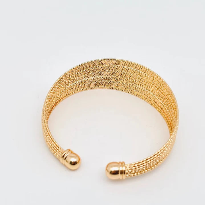Jewlure 18K Gold Plated Chunky Cuff Bracelet for Women - Adjustable Open Wide Bangle, Hypoallergenic, Gift Ready