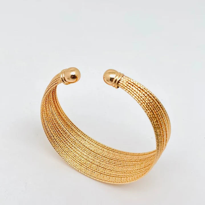 Jewlure 18K Gold Plated Chunky Cuff Bracelet for Women - Adjustable Open Wide Bangle, Hypoallergenic, Gift Ready