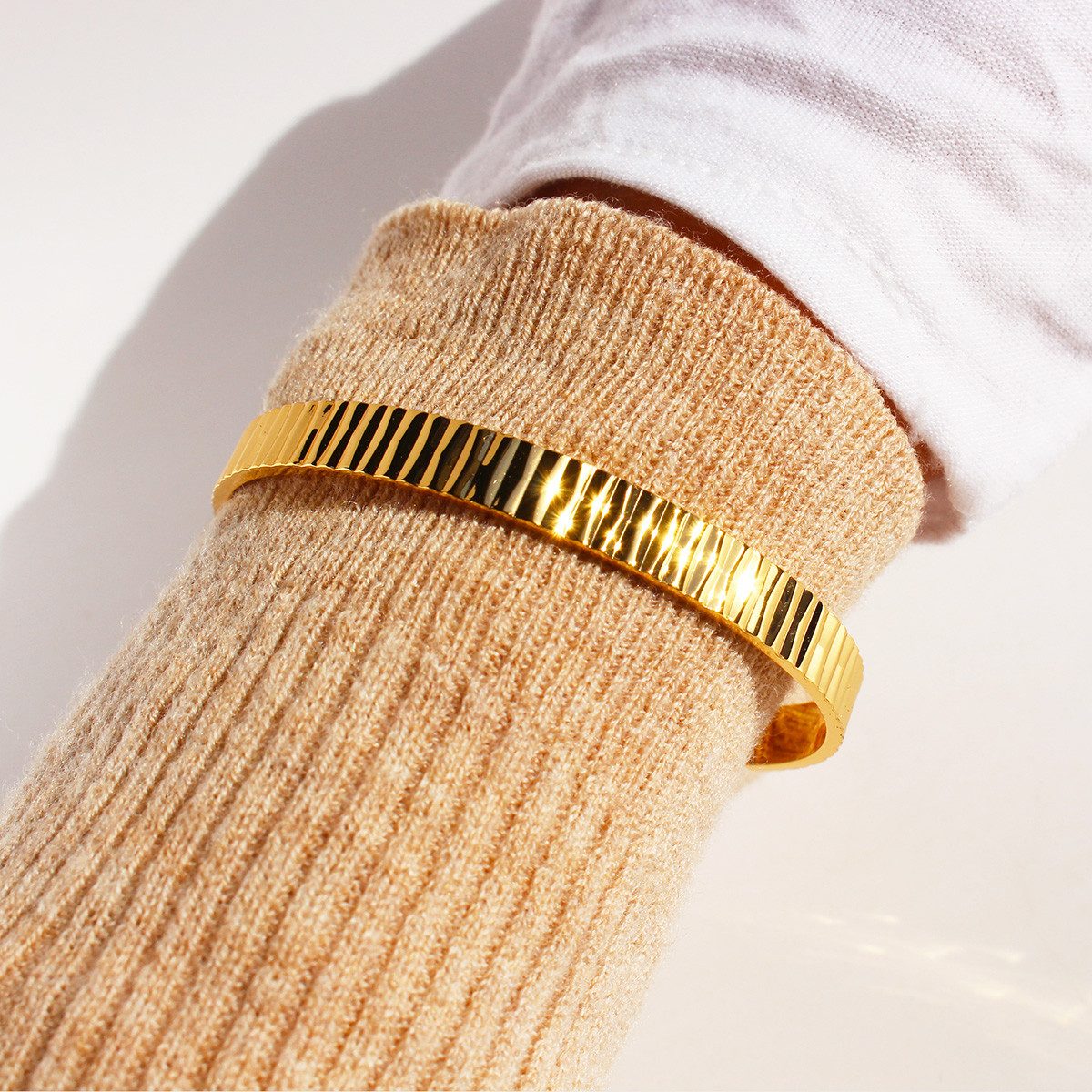 Jewlure 18K Gold Plated Chunky Cuff Bracelet for Women - Adjustable Open Wide Bangle, Hypoallergenic, Gift Ready