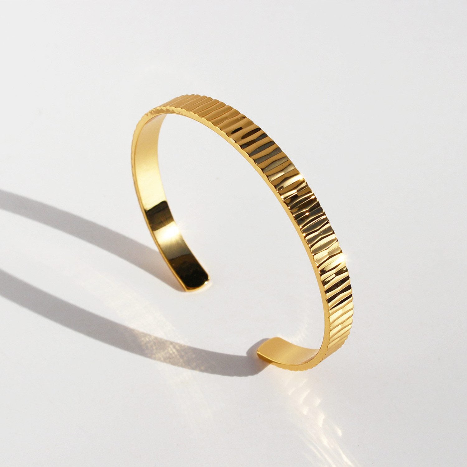 Jewlure 18K Gold Plated Chunky Cuff Bracelet for Women - Adjustable Open Wide Bangle, Hypoallergenic, Gift Ready
