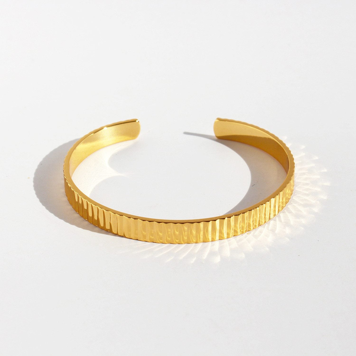 Jewlure 18K Gold Plated Chunky Cuff Bracelet for Women - Adjustable Open Wide Bangle, Hypoallergenic, Gift Ready