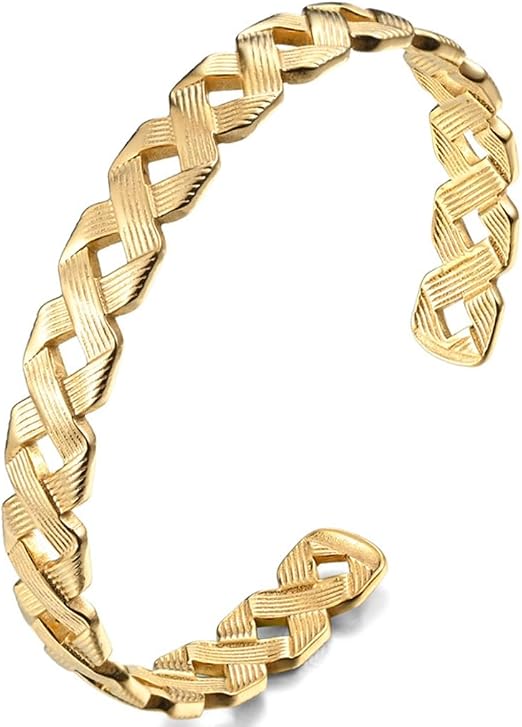 Jewlure 18K Gold Plated Chunky Cuff Bracelet for Women - Adjustable Open Wide Bangle, Hypoallergenic, Gift Ready