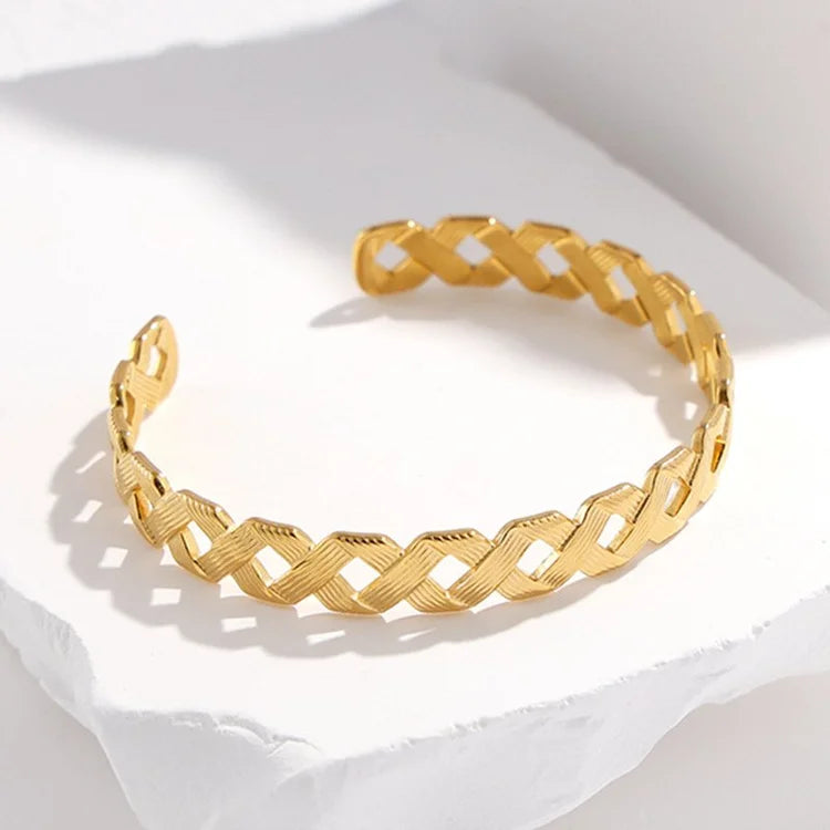 Jewlure 18K Gold Plated Chunky Cuff Bracelet for Women - Adjustable Open Wide Bangle, Hypoallergenic, Gift Ready