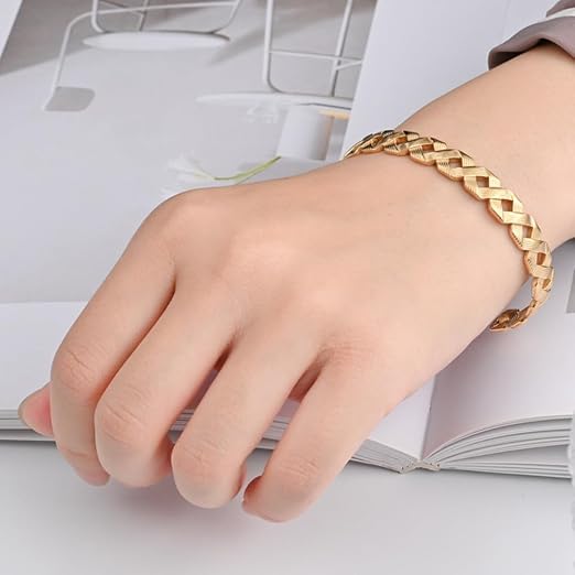 Jewlure 18K Gold Plated Chunky Cuff Bracelet for Women - Adjustable Open Wide Bangle, Hypoallergenic, Gift Ready