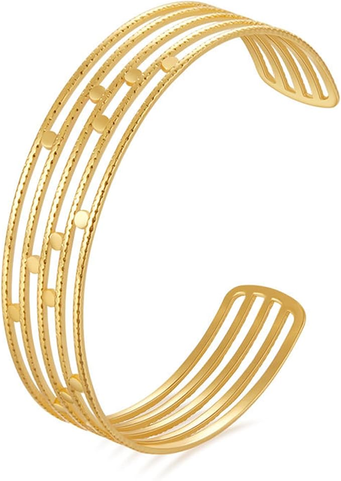 Jewlure 18K Gold Plated Chunky Cuff Bracelet for Women - Adjustable Open Wide Bangle, Hypoallergenic, Gift Ready