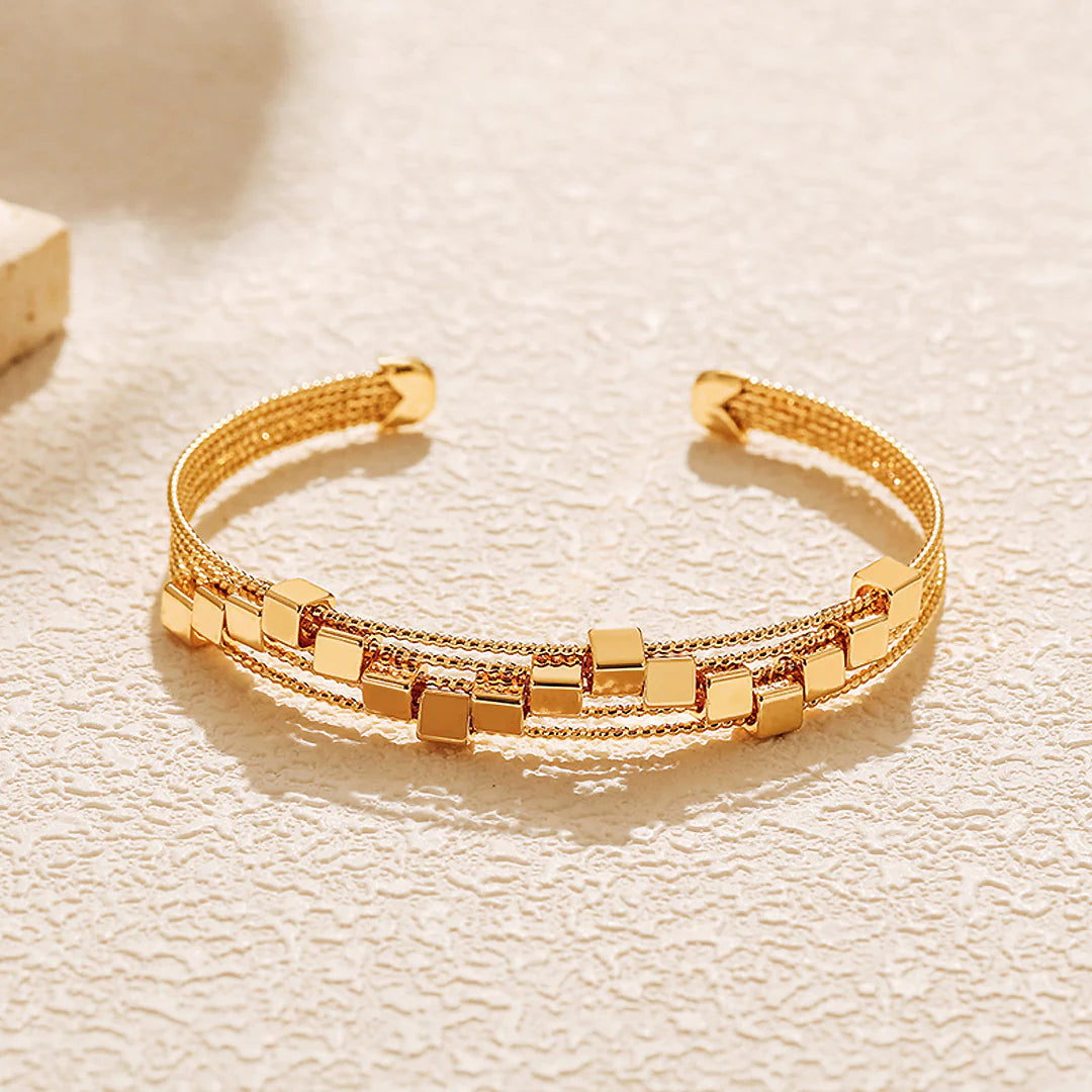 Jewlure 18K Gold Plated Chunky Cuff Bracelet for Women - Adjustable Open Wide Bangle, Hypoallergenic, Gift Ready