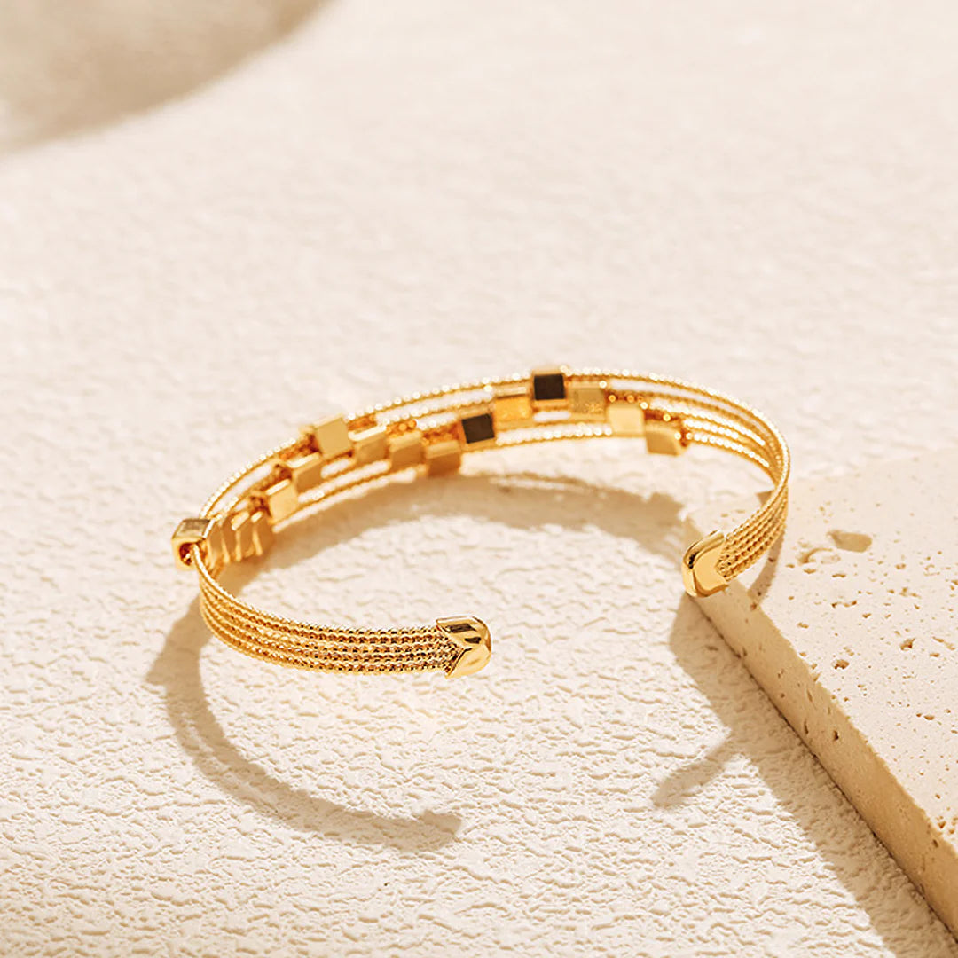 Jewlure 18K Gold Plated Chunky Cuff Bracelet for Women - Adjustable Open Wide Bangle, Hypoallergenic, Gift Ready