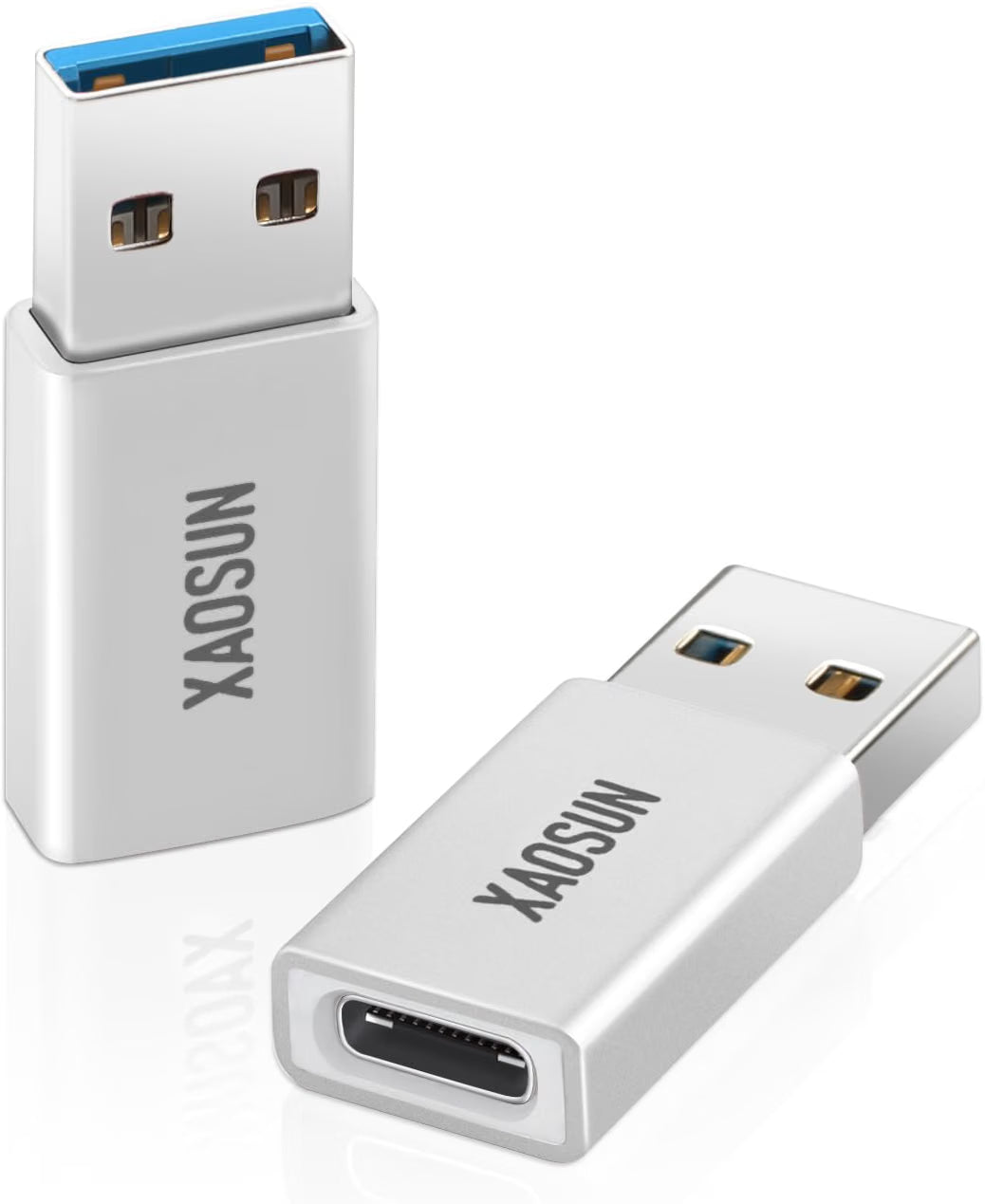 XAOSUN 2-Pack 10Gbps USB A to USB C Adapter - USB 3.2 100W Fast Charging Silver
