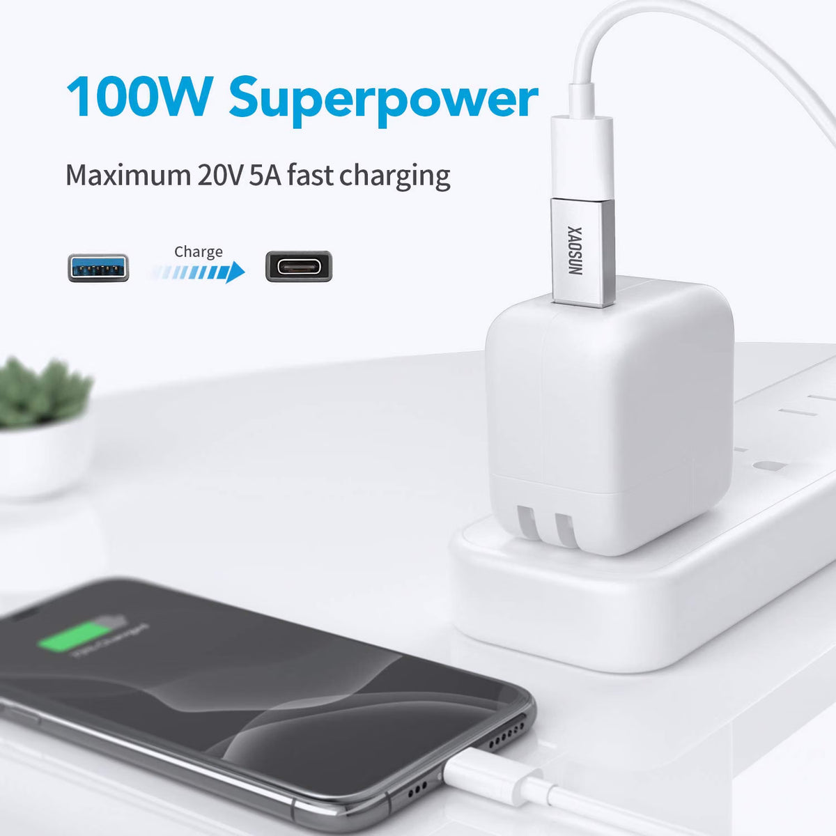 XAOSUN 2-Pack 10Gbps USB A to USB C Adapter - USB 3.2 100W Fast Charging Silver