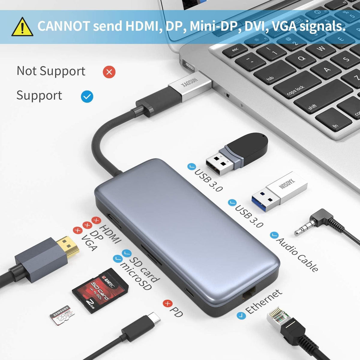 XAOSUN 2-Pack 10Gbps USB A to USB C Adapter - USB 3.2 100W Fast Charging Silver