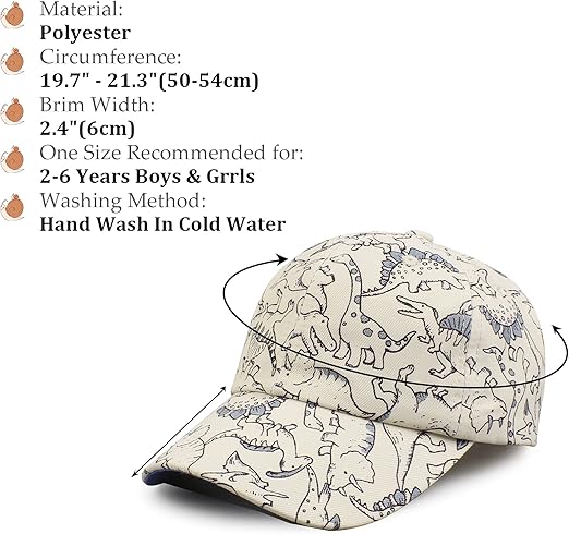 XIAOHAWANG Dinosaur Baseball Cap for Kids - Breathable, Waterproof & Adjustable Sun Hat for Baby, Toddler Boys & Girls for Spring, Summer, Autumn - Zeta Store