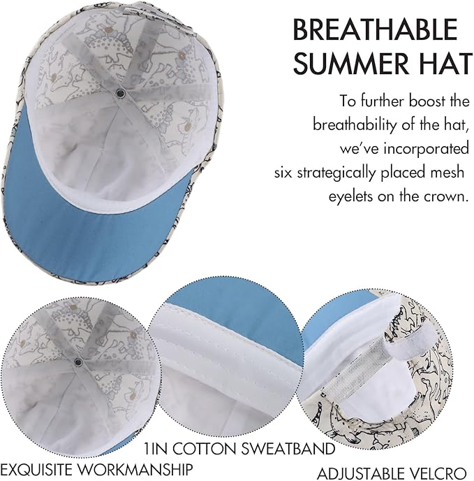XIAOHAWANG Dinosaur Baseball Cap for Kids - Breathable, Waterproof & Adjustable Sun Hat for Baby, Toddler Boys & Girls for Spring, Summer, Autumn - Zeta Store