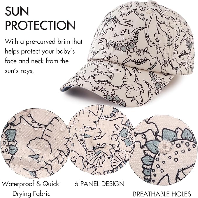 XIAOHAWANG Dinosaur Baseball Cap for Kids - Breathable, Waterproof & Adjustable Sun Hat for Baby, Toddler Boys & Girls for Spring, Summer, Autumn - Zeta Store