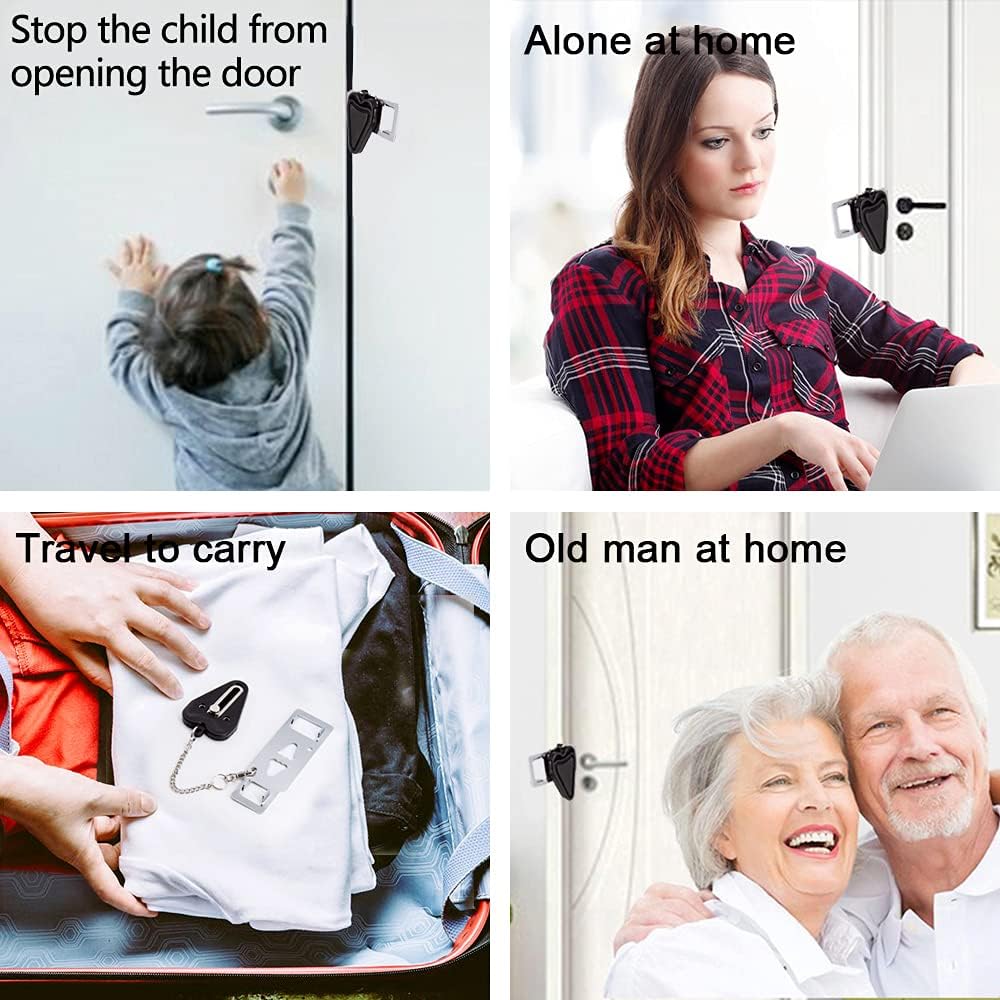 Xhwykzz portable door lock securing inward opening doors for travel, hotel, home, and apartment safety with no tools needed.
