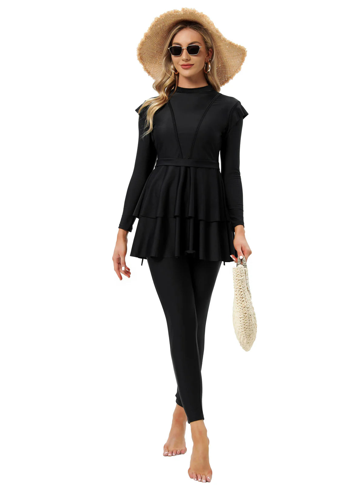 YONGSEN XL size burkini with full coverage Muslim swimwear, bra, and hijab, designed for modest active swimming.