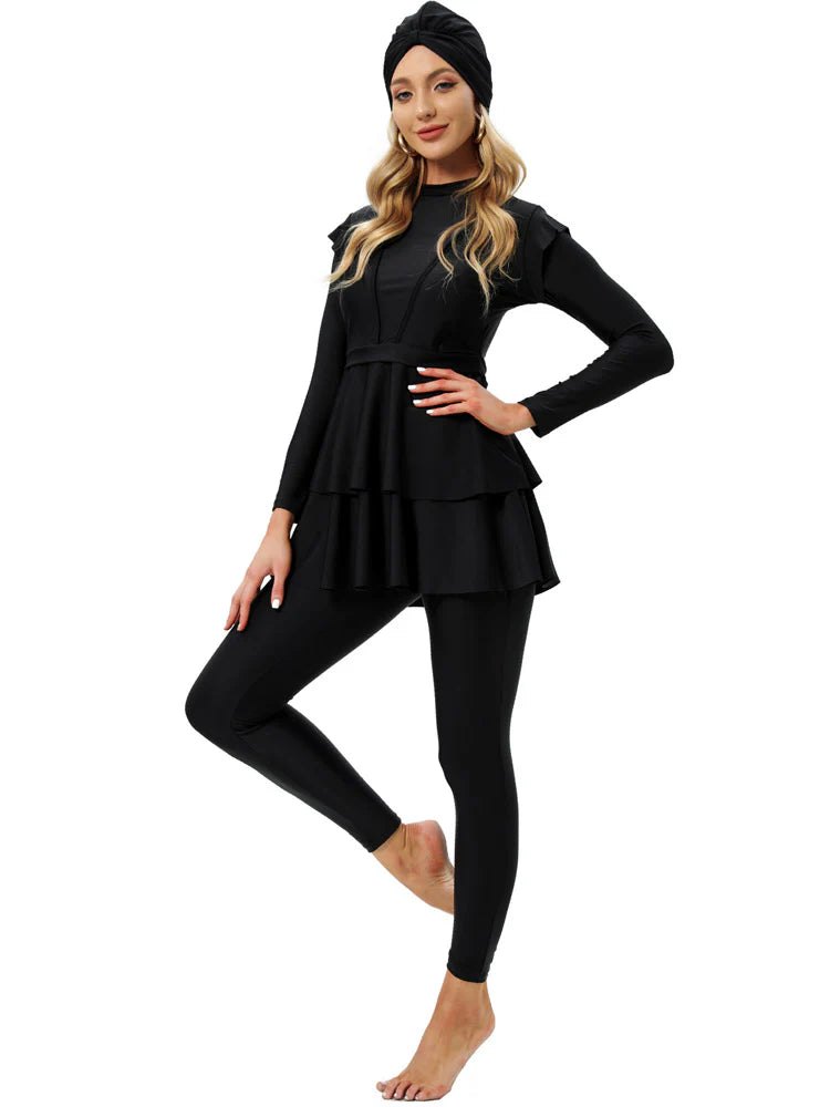 YONGSEN XL size Muslim burkini with full coverage, bra, and hijab, designed for modest active swimming.