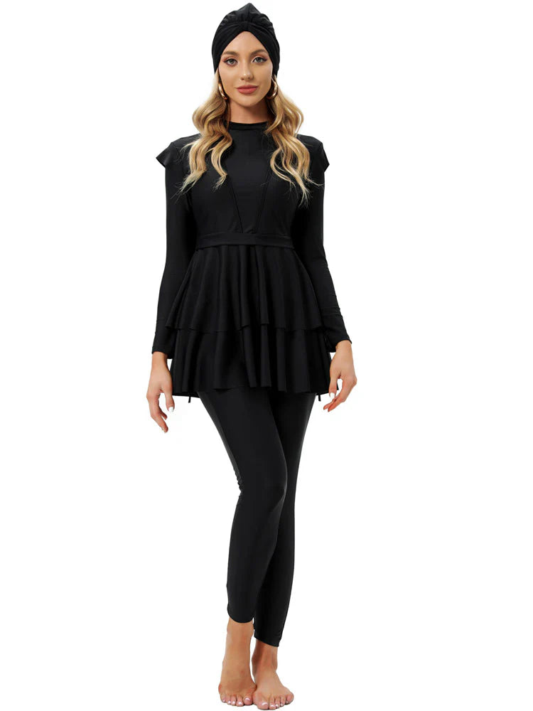 YONGSEN XL size Muslim burkini with full coverage, built-in bra, and hijab for modest active swimming.
