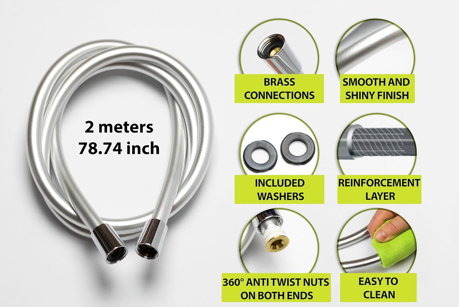 YOSSEE - 2m Heavy-Duty Anti-Twist Brass Shower Hose – Flexible, Leak-Proof & Easy-Clean - Zeta Store