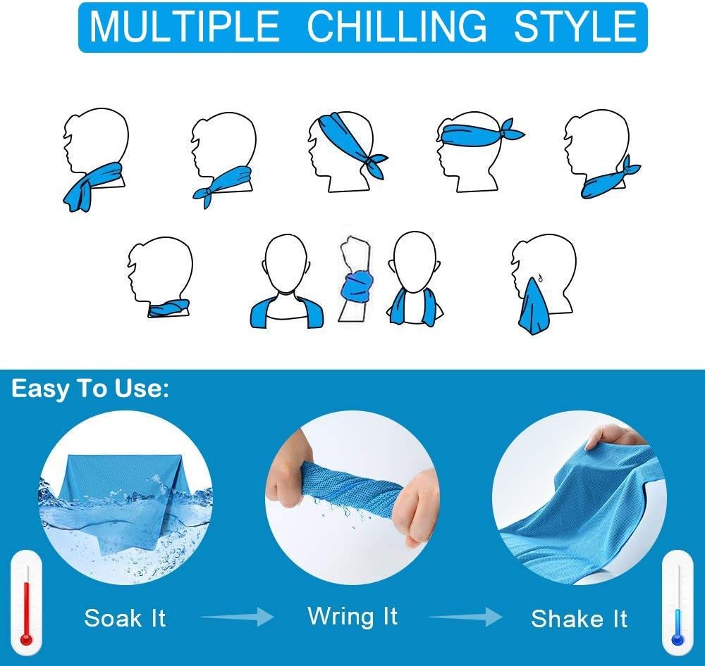 YQXCC Cooling Towels 4 Pack | Instant Cold Towels for Neck & Face | UPF 50+ Sun Protection | Chilly Microfiber for Sports, Gym, & Outdoor Activities | 120cm x 30cm