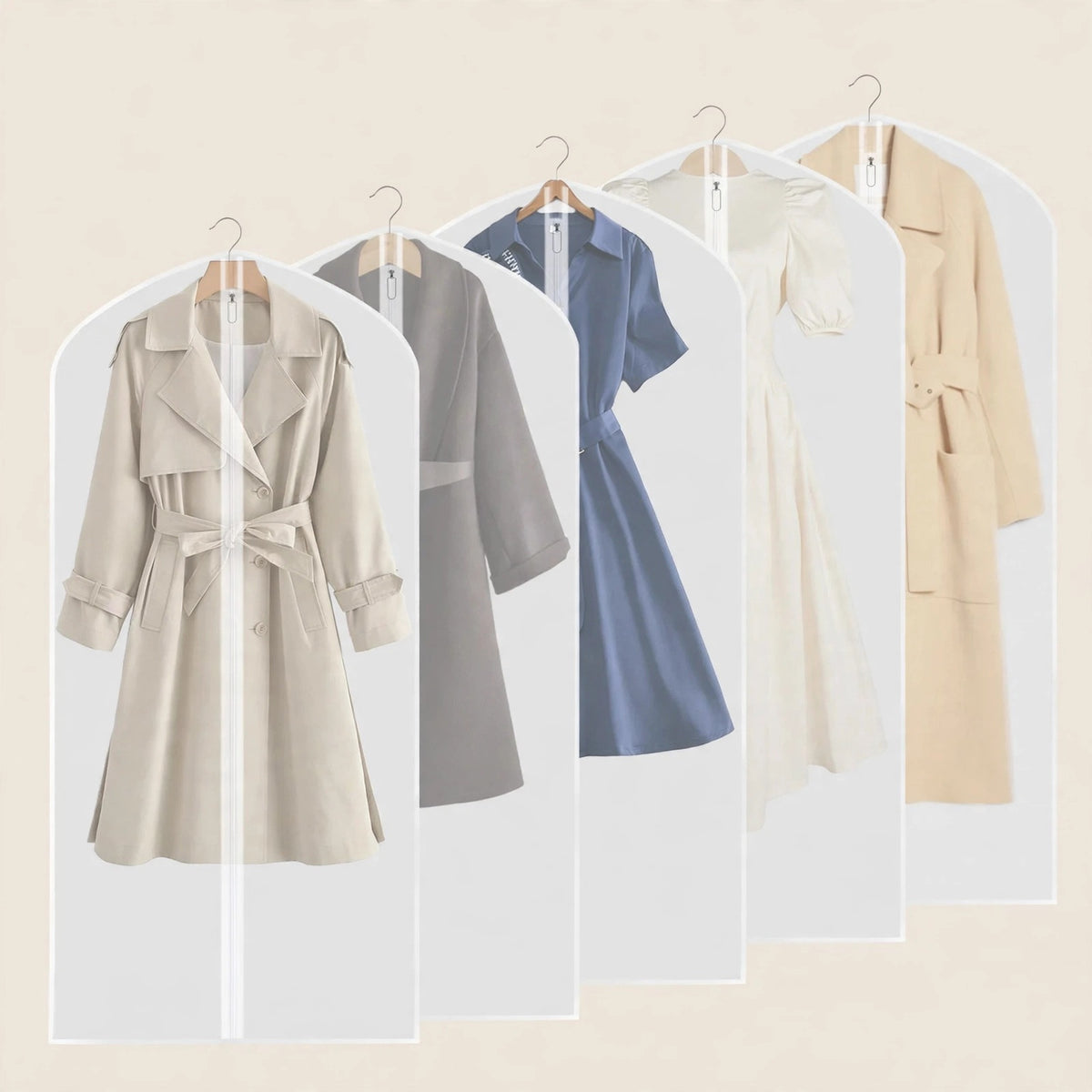 Yibak 5-Pack 60 Inch Garment Bags - Clear Suit Covers for Closet Storage - Long Dress Bags for Gowns, Coats, Suits - 60 x 152CM