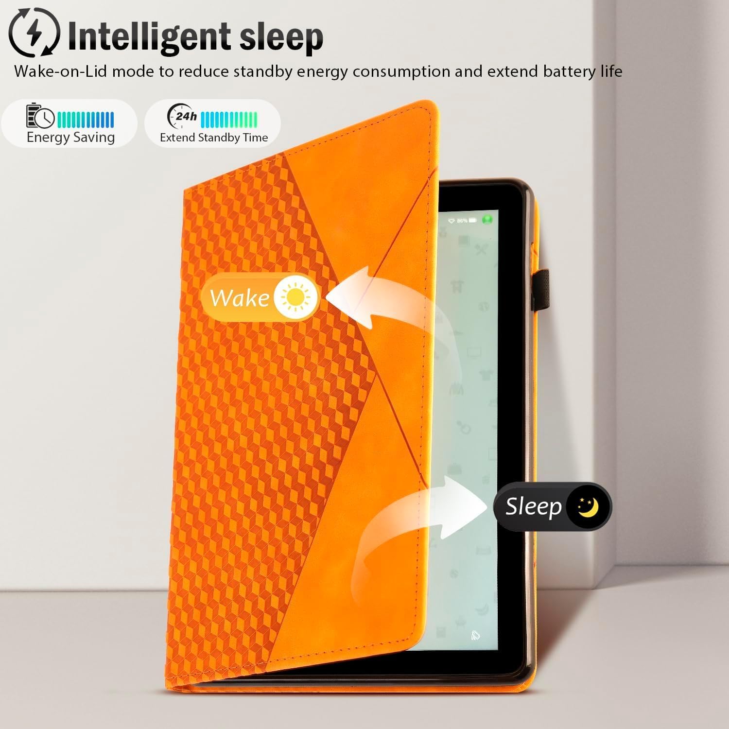 Yingphia universal 11-inch tablet case for Fire Max 11 in khaki, featuring multi-angle stand, auto wake/sleep, card holder, and protective design.