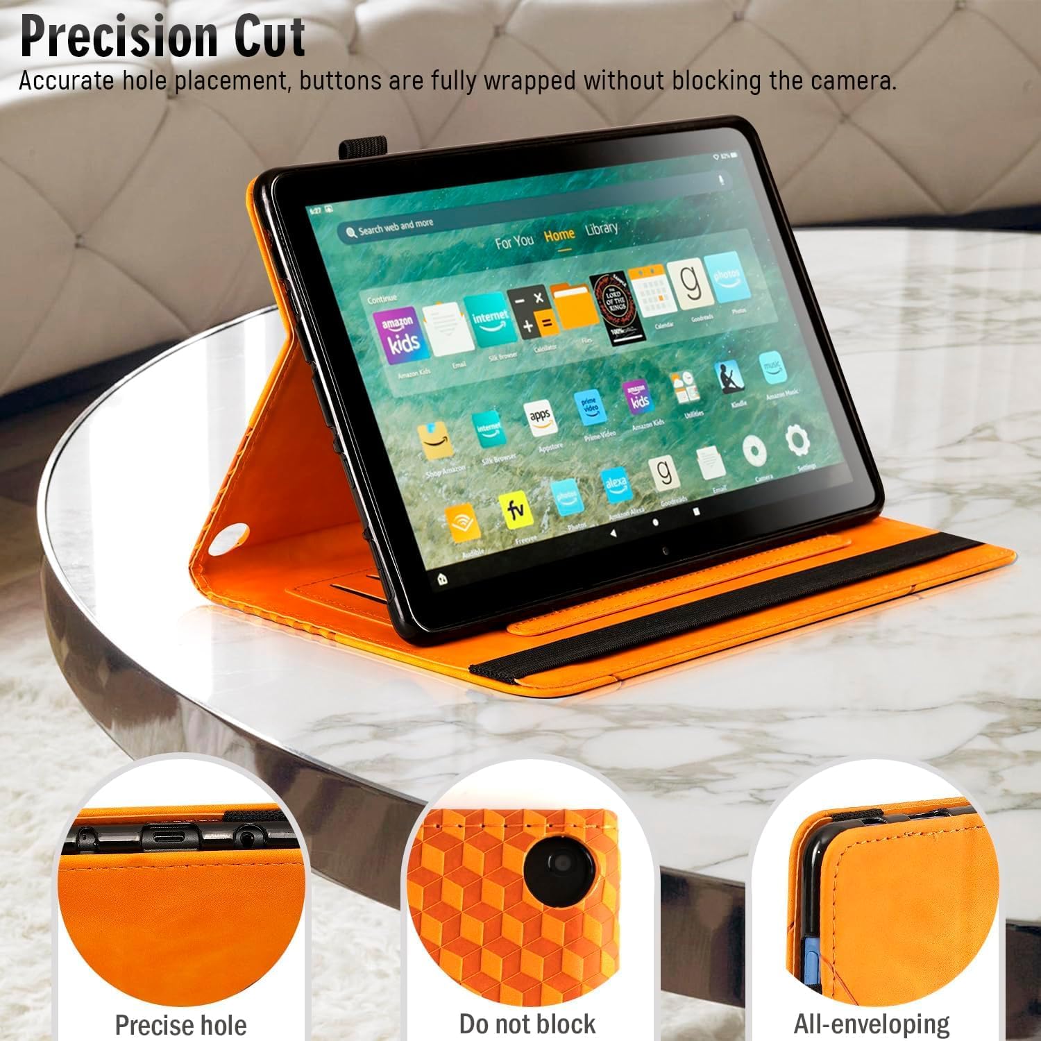 Yingphia 11-inch tablet case for Fire Max 11 in khaki, with multi-angle stand, auto wake/sleep, card holder, and double protection