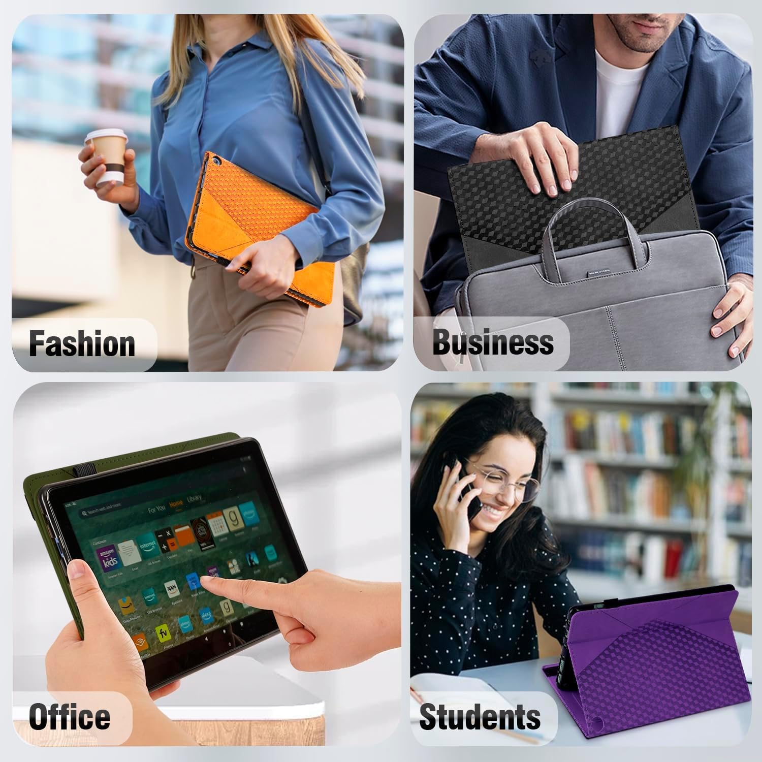 Yingphia 11-inch tablet case for Fire Max 11 in khaki with multi-angle stand, auto wake/sleep, card holder, and double protection