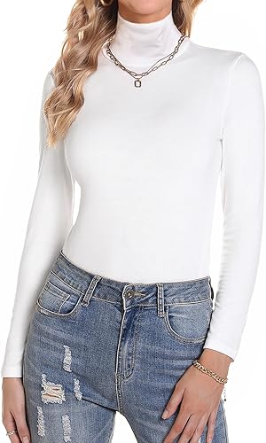Yutdeng Women's Turtle Neck Thermal Top - Long Sleeve Slim Fit Soft Base Layer Shirt - Roll Neck Pullover