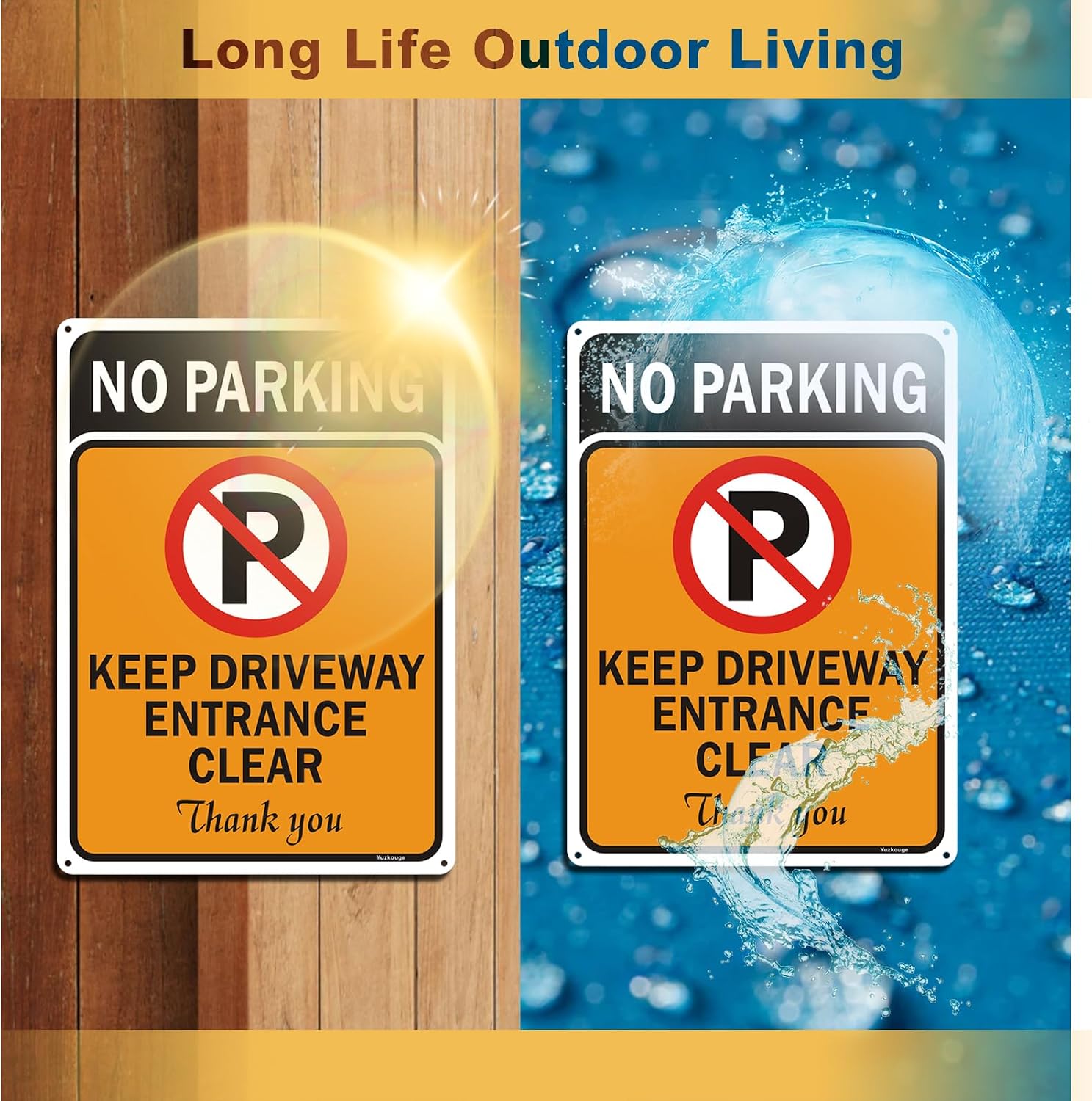 Yuzkouge No Parking Keep Driveway Entrance Clear Sign - 2 Pack - 10 x 14 Inch Rust-Free Aluminum - Highly Visible, UV & Waterproof