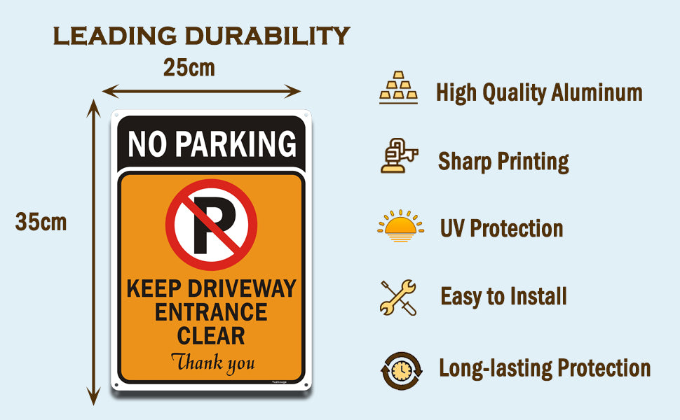 Yuzkouge No Parking Keep Driveway Entrance Clear Sign - 2 Pack - 10 x 14 Inch Rust-Free Aluminum - Highly Visible, UV & Waterproof