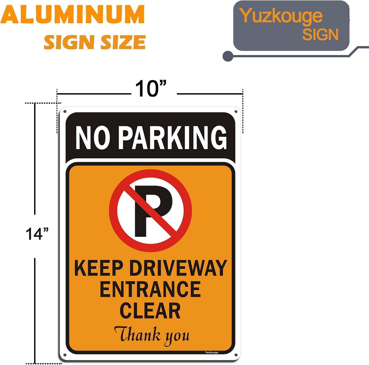 Yuzkouge No Parking Keep Driveway Entrance Clear Sign - 2 Pack - 10 x 14 Inch Rust-Free Aluminum - Highly Visible, UV & Waterproof