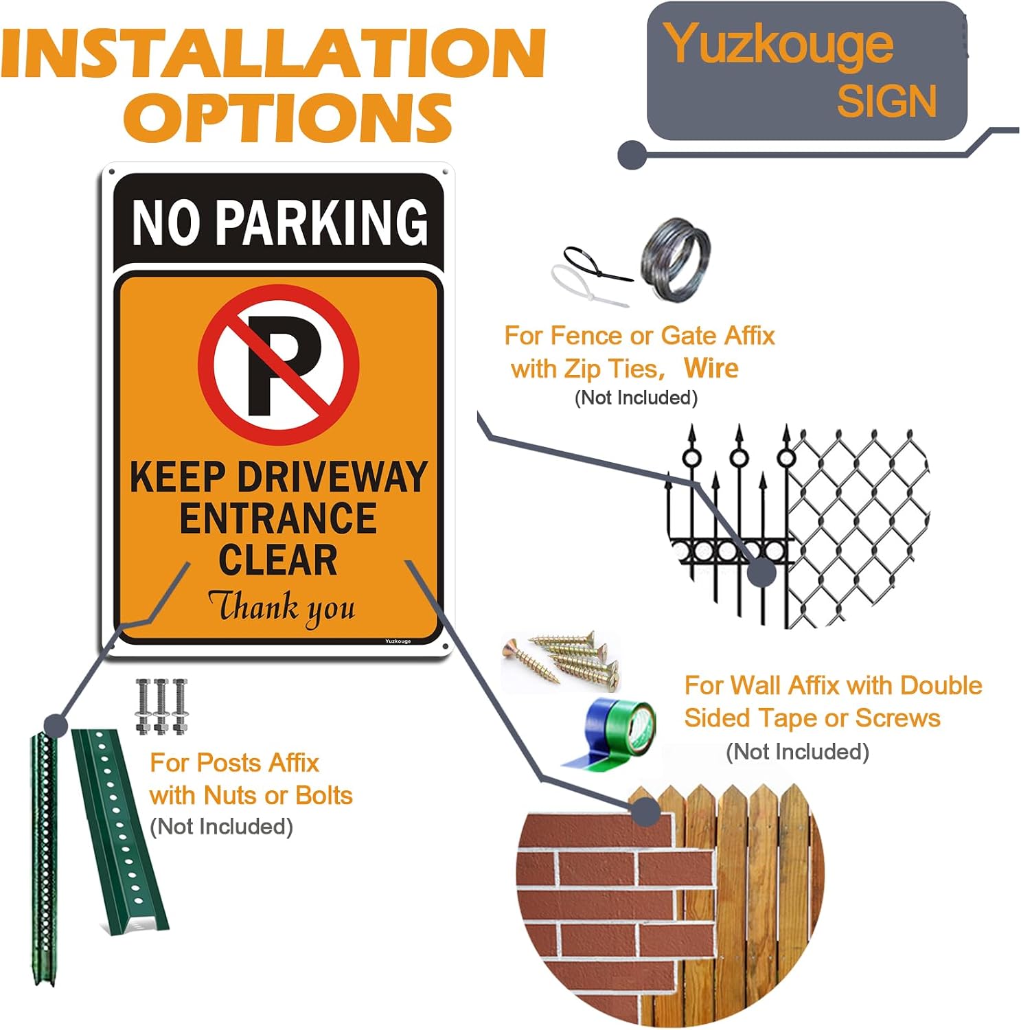 Yuzkouge No Parking Keep Driveway Entrance Clear Sign - 2 Pack - 10 x 14 Inch Rust-Free Aluminum - Highly Visible, UV & Waterproof