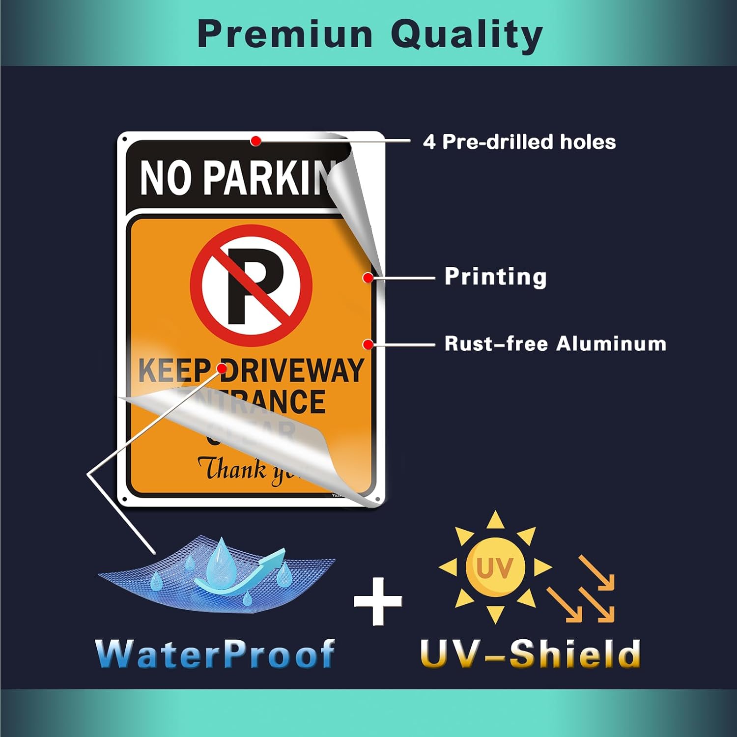 Yuzkouge No Parking Keep Driveway Entrance Clear Sign - 2 Pack - 10 x 14 Inch Rust-Free Aluminum - Highly Visible, UV & Waterproof