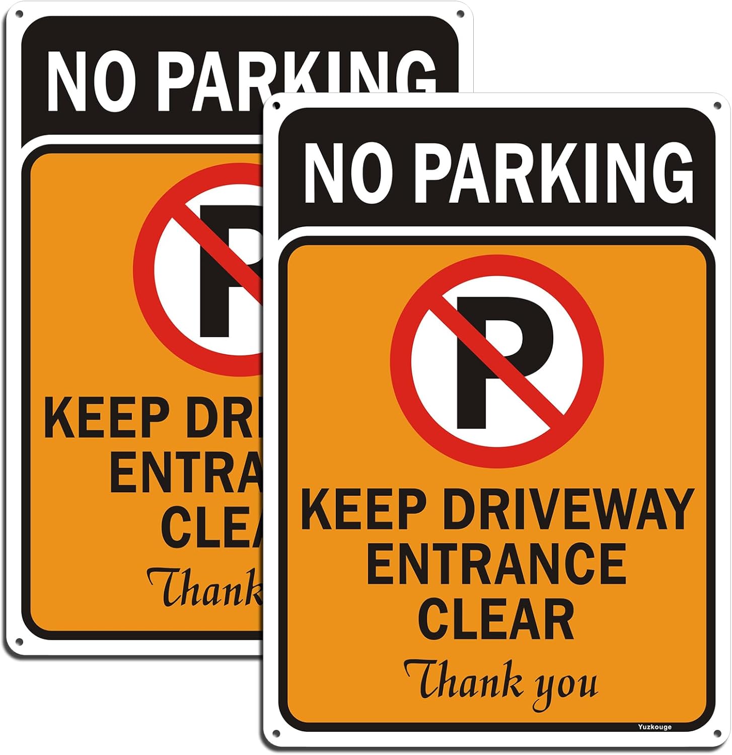 Yuzkouge No Parking Keep Driveway Entrance Clear Sign - 2 Pack - 10 x 14 Inch Rust-Free Aluminum - Highly Visible, UV & Waterproof