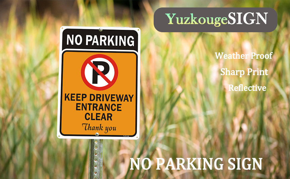 Yuzkouge No Parking Keep Driveway Entrance Clear Sign - 2 Pack - 10 x 14 Inch Rust-Free Aluminum - Highly Visible, UV & Waterproof