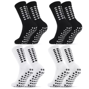 Zuimei 4 Pairs Kids Size 5-7 Football Grip Socks - 2 Black + 2 White Anti-Slip Football Socks