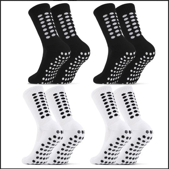 Zuimei 4 Pairs Kids Size 5-7 Football Grip Socks - 2 Black + 2 White Anti-Slip Football Socks