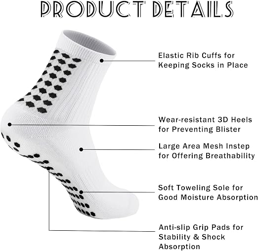 Zuimei 4 Pairs Kids Size 5-7 Football Grip Socks - 2 Black + 2 White Anti-Slip Football Socks