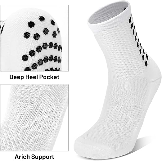 Zuimei 4 Pairs Kids Size 5-7 Football Grip Socks - 2 Black + 2 White Anti-Slip Football Socks