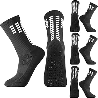 Zuimei 4 Pairs Kids Football Grip Socks Size 4-5.5 Black - Anti-Slip Traction Socks Size 4-5.5 Black