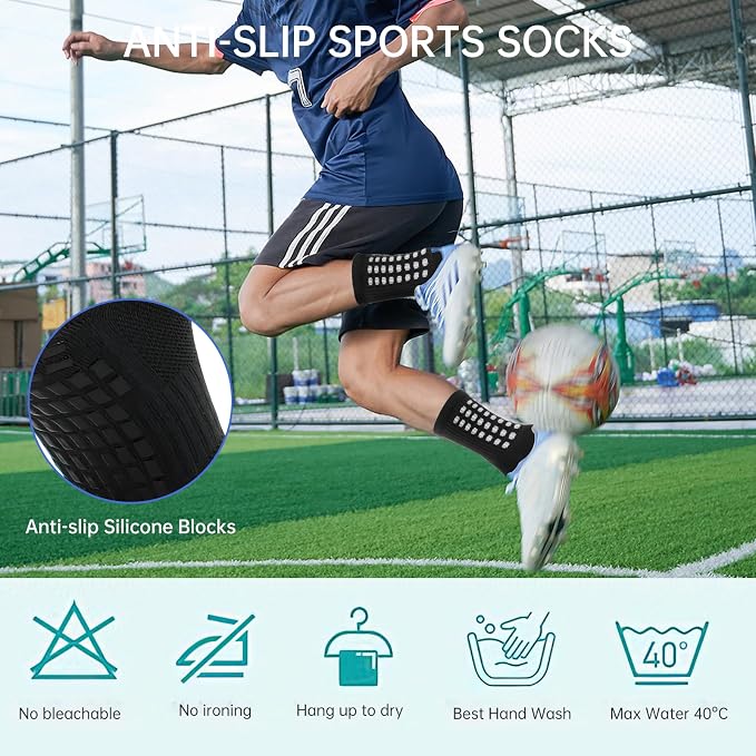Zuimei 4 Pairs Kids Football Grip Socks Size 4-5.5 Black - Anti-Slip Traction Socks Size 4-5.5 Black