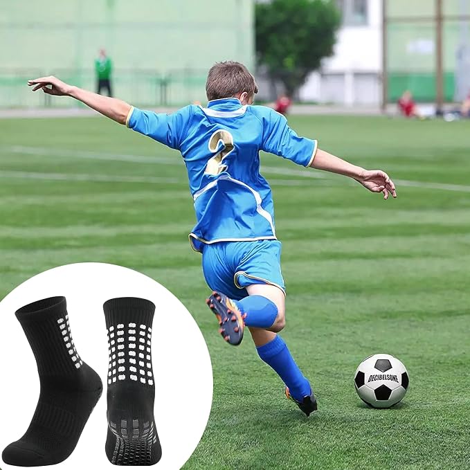 Zuimei 4 Pairs Kids Football Grip Socks Size 4-5.5 Black - Anti-Slip Traction Socks Size 4-5.5 Black
