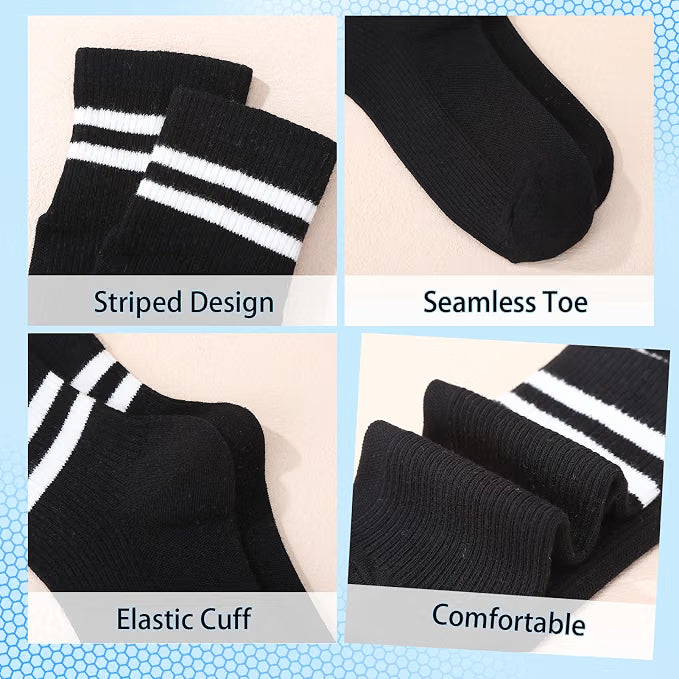 Zuimei 8 pairs women's striped cotton ankle socks in black and white, breathable sport crew socks for UK sizes 4.5-7.