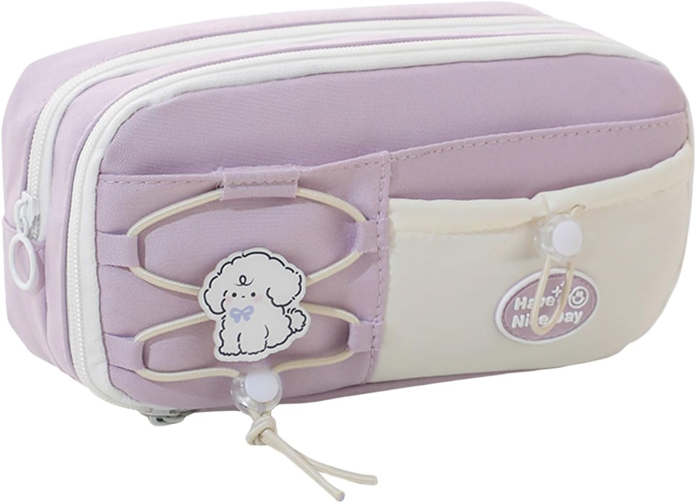 Gsrhzd Cute Aesthetic Pencil Case - Purple Puppy Design - Large Capacity 3 Compartments  8 Pockets - Holds 80 Pens