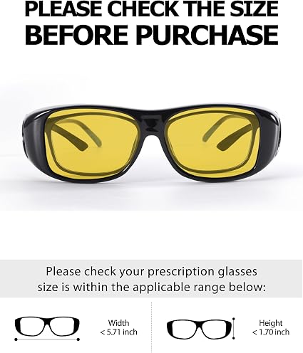 Tjutr Night Driving Glasses Fit Over Glasses - Polarized Anti Glare Yellow Lens For Night Driving In Rain, Fog, Cloudy & Low Light - Wraparound Fit Over Prescription Glasses