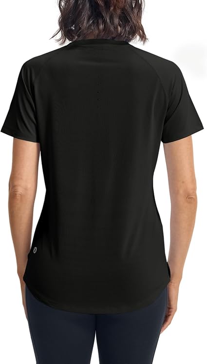 Donhobo Womens Gym Top UPF 50+ - Quick Dry Running T-Shirt, Crew Neck Short Sleeve Yoga Workout Top - Black