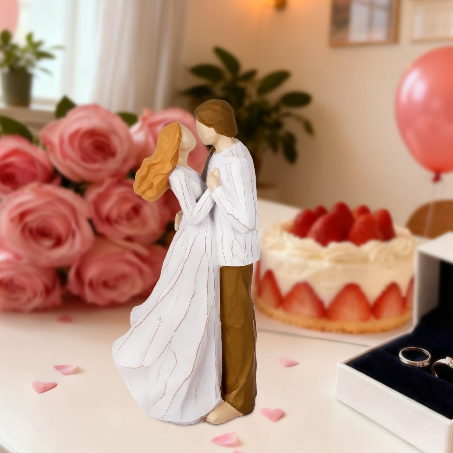 Decoroom Hug - Romantic Couple Figurine 7.2" - Anniversary Wedding Engagement Gift For Her - Loving Embrace Statue Home Decor