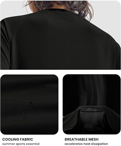 Donhobo Womens Gym Top UPF 50+ - Quick Dry Running T-Shirt, Crew Neck Short Sleeve Yoga Workout Top - Black